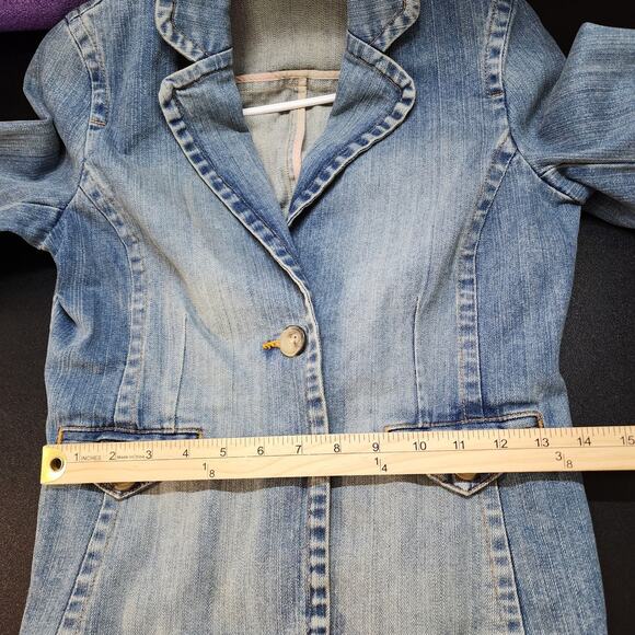 Vintage Y2K Old Navy Jean Denim Jacket Size S Distressed Stone Wash Peplum 2000s - Picture 13 of 15